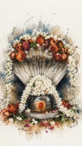 Artistic depiction of Mallikarjuna Jyotirlinga beautifully adorned with flowers and sacred offerings