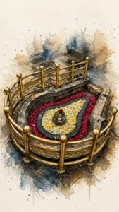Artistic depiction of Grishneshwar Jyotirlinga decorated with flowers and traditional sacred offerings