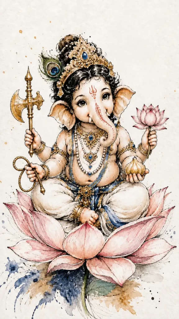 Bala Ganapati child form traditional Indian artwork