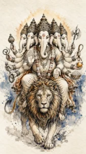 Heramba Ganapati five-faced traditional artwork