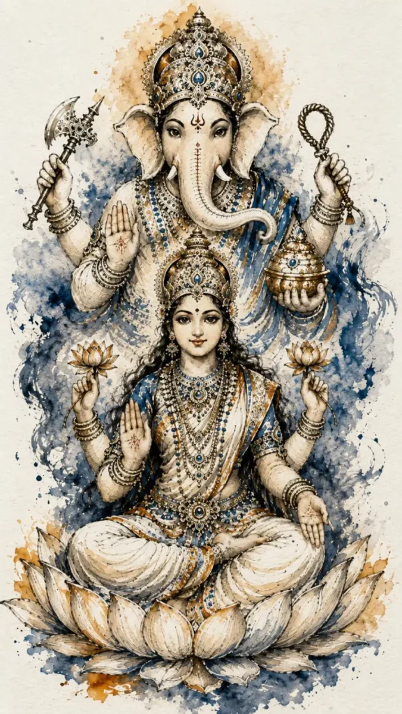 Lakshmi Ganapati traditional Indian devotional artwork