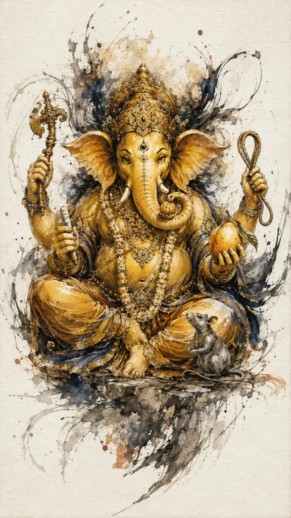 Tryakshara Ganapati traditional devotional artwork