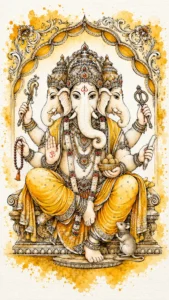 Trimukha Ganapati three-faced Ganesha artwork