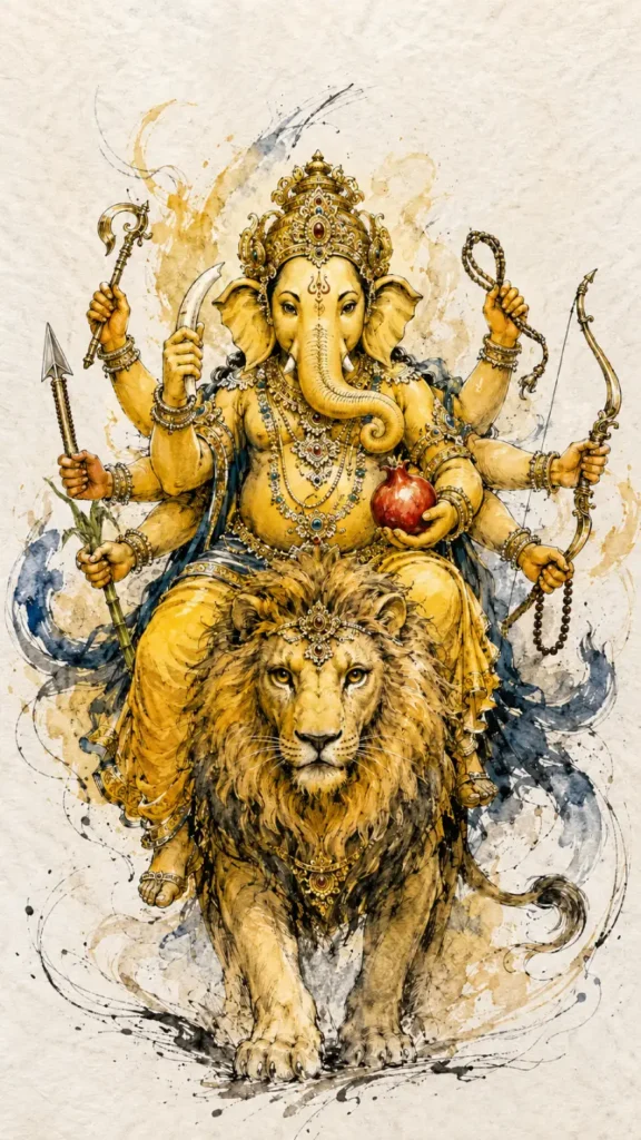 Durga Ganapati traditional Indian devotional artwork